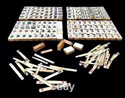 Antique Bone & Bamboo Mahjong Game Set in Wooden Travel Box / Mah Jong c. 1920