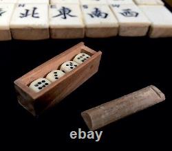 Antique Bone & Bamboo Mahjong Game Set in Wooden Travel Box / Mah Jong c. 1920