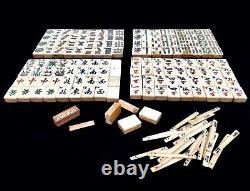 Antique Bone & Bamboo Mahjong Game Set in Wooden Travel Box / Mah Jong c. 1920