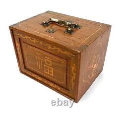 Antique Bone & Bamboo Mahjong Game in Wooden Travel Box / Mah Jong Set