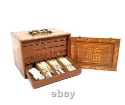 Antique Bone & Bamboo Mahjong Game in Wooden Travel Box / Mah Jong Set