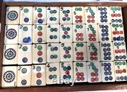 Antique Bone & Bamboo Mahjong Game in Wooden Travel Box / Mah Jong Set