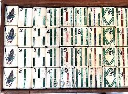 Antique Bone & Bamboo Mahjong Game in Wooden Travel Box / Mah Jong Set