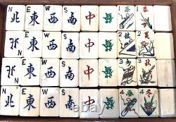 Antique Bone & Bamboo Mahjong Game in Wooden Travel Box / Mah Jong Set