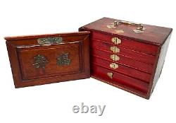 Antique Bone and Bamboo Mahjong Set In Wooden Travel Case / Box Mah Jong Game