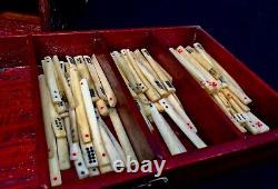Antique Bone and Bamboo Mahjong Set In Wooden Travel Case / Box Mah Jong Game