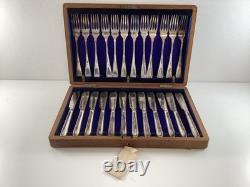 Antique Boxed Silver Plated Fish Cutlery Set Wooden Box Maker J Collyer & Co