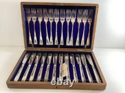 Antique Boxed Silver Plated Fish Cutlery Set Wooden Box Maker J Collyer & Co