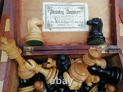 Antique British Chess Company Staunton Chess Set Weighted 3.8 Boxed Jaques Type