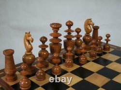 Antique Chess Set Club Size French Regence Pattern K 4.25 + Old Box