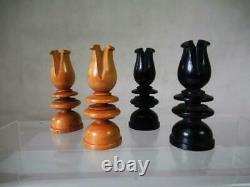 Antique Chess Set St George Jaques Pattern K 3.75 + Box + Old Folding Board