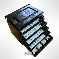 Antique Chinese Mahjong Set Bone & Bamboo Tiles with Wooden Box Collectible Exc