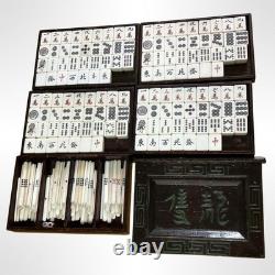 Antique Chinese Mahjong Set Bone & Bamboo Tiles with Wooden Box Collectible Exc