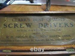 Antique Clark's R. H. Brown Screw Driver Set with BITS Wooden Box 19th excepti
