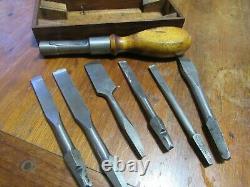 Antique Clark's R. H. Brown Screw Driver Set with BITS Wooden Box 19th excepti