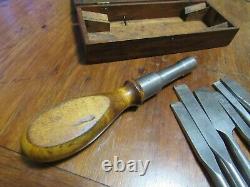 Antique Clark's R. H. Brown Screw Driver Set with BITS Wooden Box 19th excepti