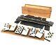 Antique Complete Set Of Bone And Ebony Dominos In Wooden Travel Box / Case