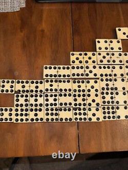 Antique Cream and Ebony Set of 55 Dominoes Wooden Box