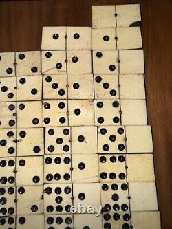 Antique Cream and Ebony Set of 55 Dominoes Wooden Box