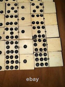 Antique Cream and Ebony Set of 55 Dominoes Wooden Box