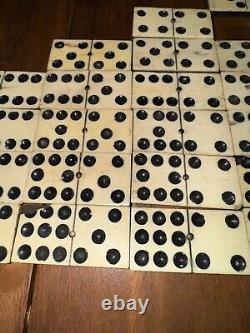 Antique Cream and Ebony Set of 55 Dominoes Wooden Box