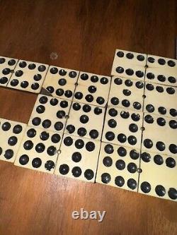 Antique Cream and Ebony Set of 55 Dominoes Wooden Box