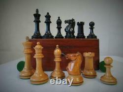 Antique English Club Size Chess Set Loaded Jaques Pattern Ayres K 4 And Box