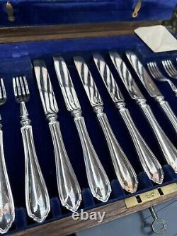 Antique English Silver Plated Cutlery Set In Wooden Box Dubarry Pattern