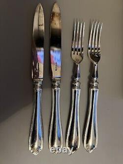 Antique English Silver Plated Cutlery Set In Wooden Box Dubarry Pattern