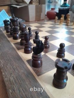 Antique English Turned Wooden St George Chess Set & Box, unrestored-523CHR
