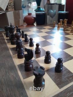 Antique English Turned Wooden St George Chess Set & Box, unrestored-523CHR