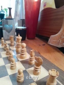 Antique English Turned Wooden St George Chess Set & Box, unrestored-523CHR