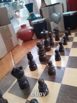 Antique English Turned Wooden St George Chess Set & Box, unrestored-523CHR