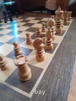 Antique English Turned Wooden St George Chess Set & Box, unrestored-523CHR