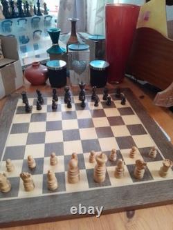 Antique English Turned Wooden St George Chess Set & Box, unrestored-523CHR