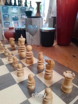 Antique English Turned Wooden St George Chess Set & Box, unrestored-523CHR