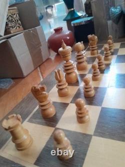 Antique English Turned Wooden St George Chess Set & Box, unrestored-523CHR