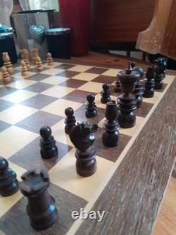 Antique English Turned Wooden St George Chess Set & Box, unrestored-523CHR
