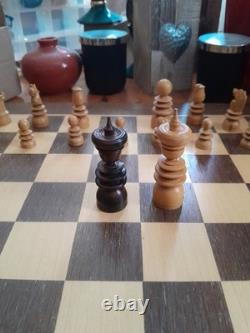 Antique English Turned Wooden St George Chess Set & Box, unrestored-523CHR