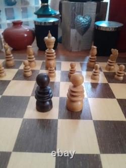 Antique English Turned Wooden St George Chess Set & Box, unrestored-523CHR