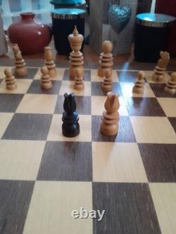Antique English Turned Wooden St George Chess Set & Box, unrestored-523CHR