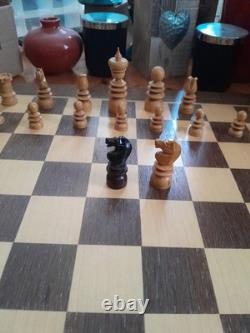 Antique English Turned Wooden St George Chess Set & Box, unrestored-523CHR