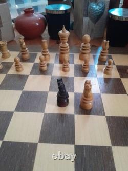 Antique English Turned Wooden St George Chess Set & Box, unrestored-523CHR