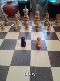 Antique English Turned Wooden St George Chess Set & Box, unrestored-523CHR