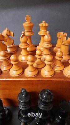 Antique French Vintage Staunton Shape Wooden Chess Set Original Box King 7cm