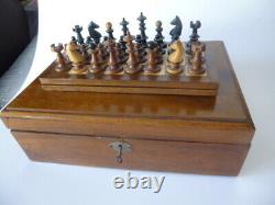 Antique Games Compendium Coffee house Chess Set, checkers + domino in wooden box