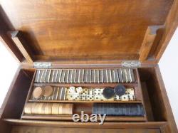 Antique Games Compendium Coffee house Chess Set, checkers + domino in wooden box