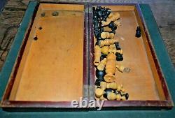 Antique German Regency Chess Set Complete in Antique Chess Box / Board