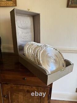 Antique German XLARGE Solid Silver Set Of Nine Plates Dishes In Wooden Box C1910