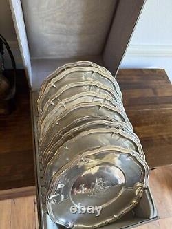 Antique German XLARGE Solid Silver Set Of Nine Plates Dishes In Wooden Box C1910